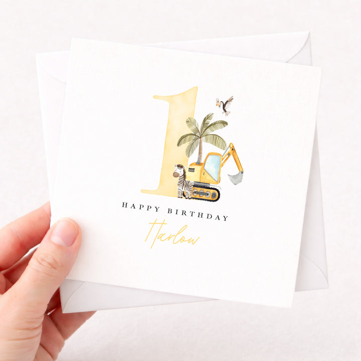 Personalised Yellow Digger Birthday Card