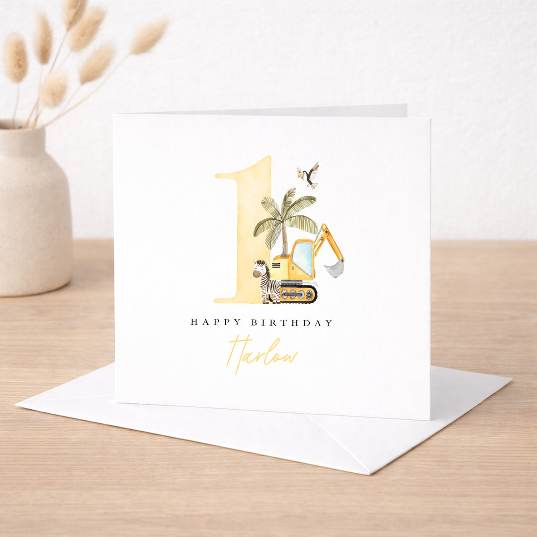 Personalised Yellow Digger Birthday Card