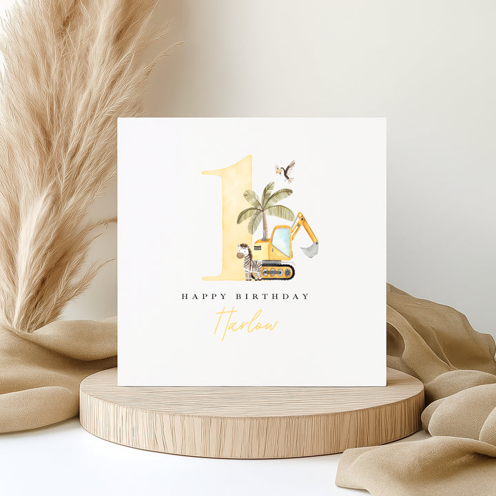 Personalised Yellow Digger Birthday Card