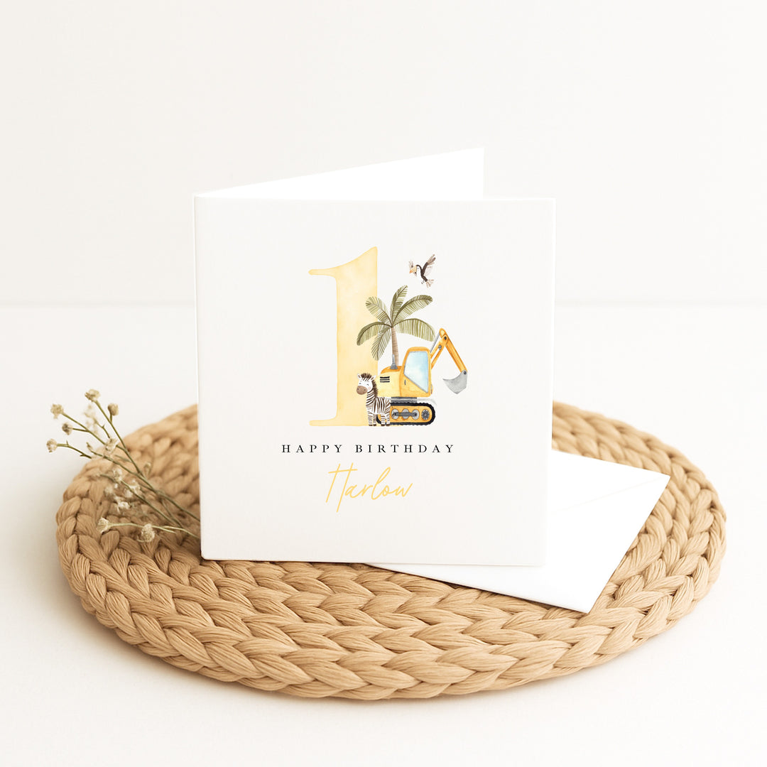 Personalised Yellow Digger Birthday Card