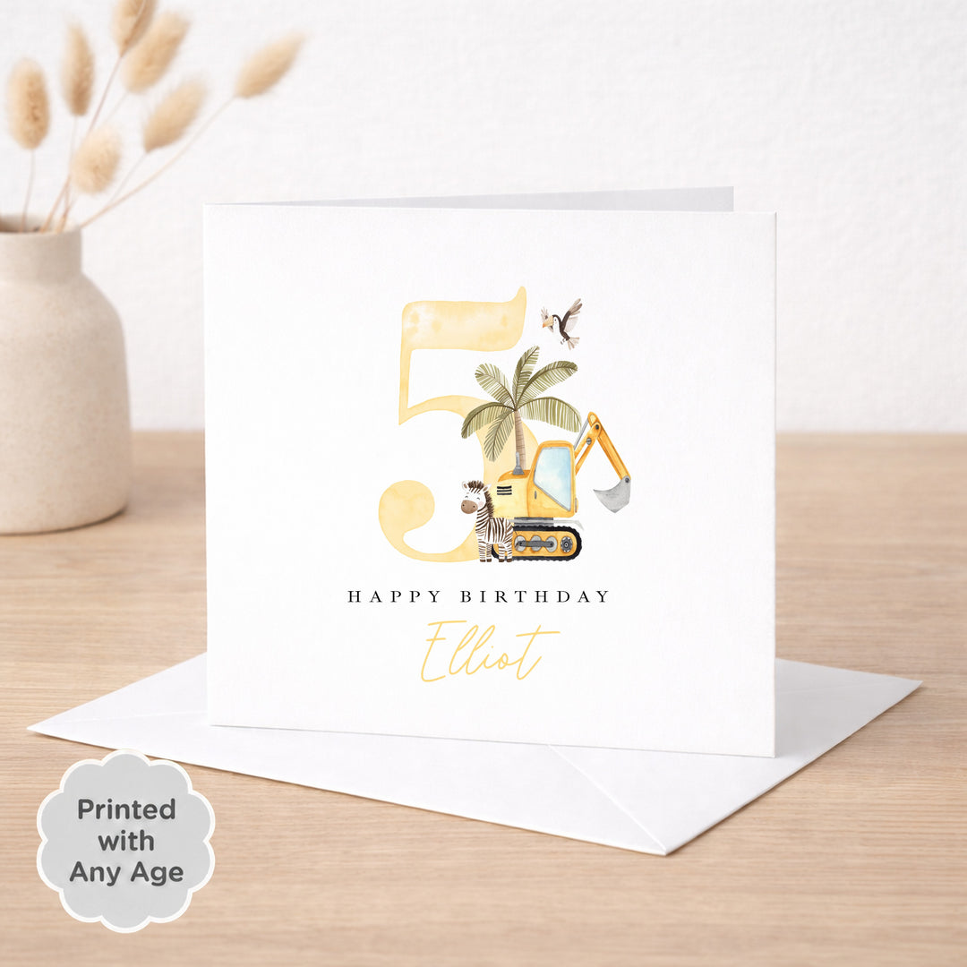 Personalised Yellow Digger Any Age Birthday Card