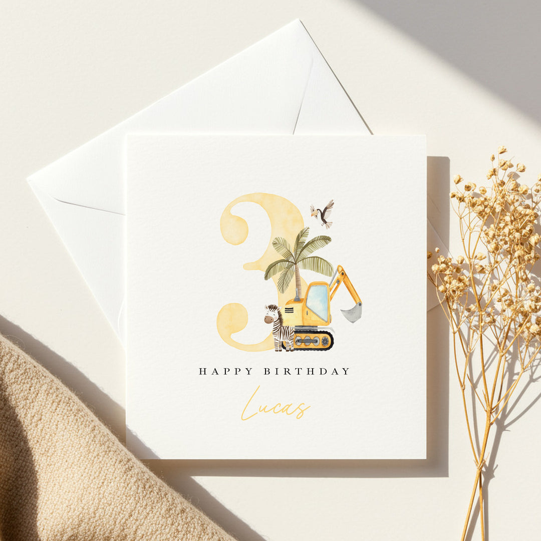 Personalised Yellow Digger Any Age Birthday Card