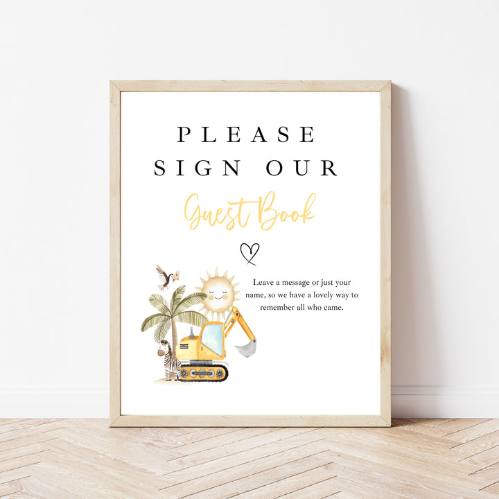 Personalised Yellow Digger First Birthday Guest Book