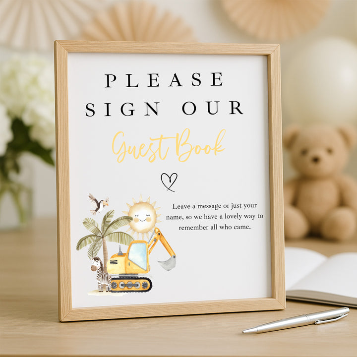 Personalised Yellow Digger First Birthday Guest Book