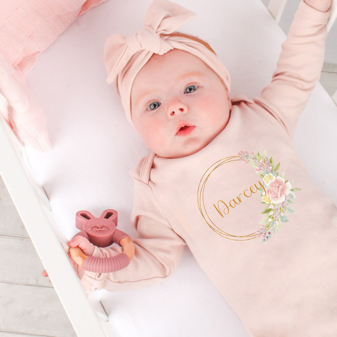 Personalised Pink Gold Ring Pink Babygrow/Vest