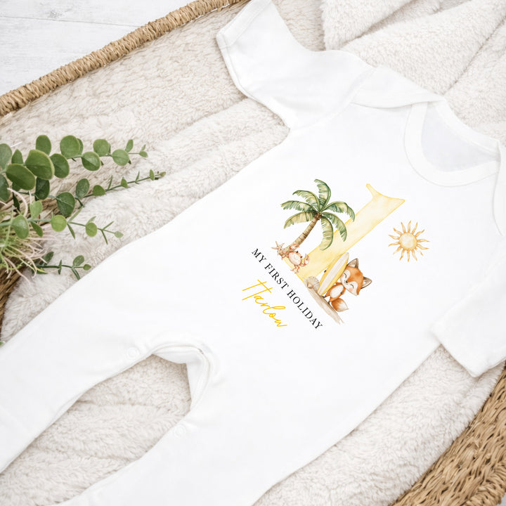 Personalised Yellow Crab My First Holiday Baby Grow or Vest