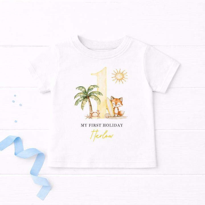 Personalised Yellow Crab My First Holiday T-Shirt