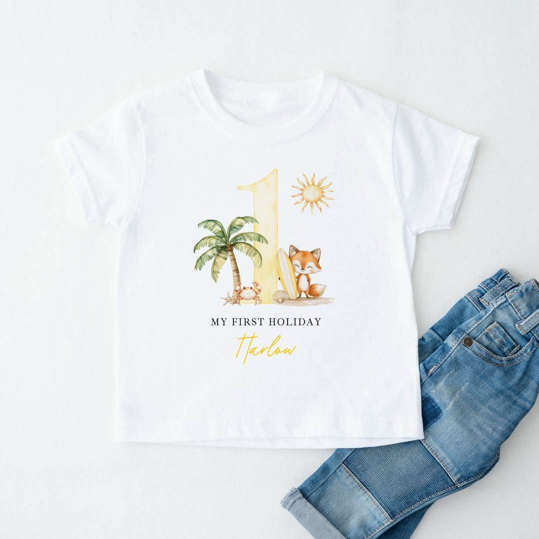Personalised Yellow Crab My First Holiday T-Shirt