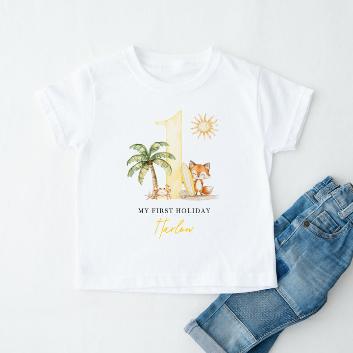 Personalised Yellow Crab My First Holiday T-Shirt