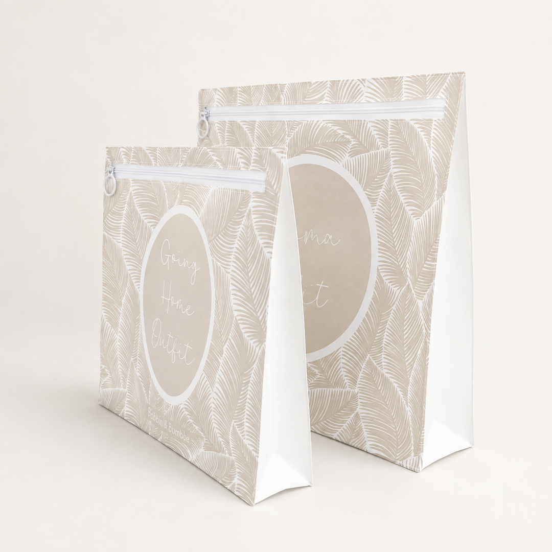 Pack of 10 Beige Leaf Hospital Bag Organiser