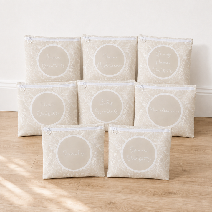 Pack of 10 Beige Leaf Hospital Bag Organiser