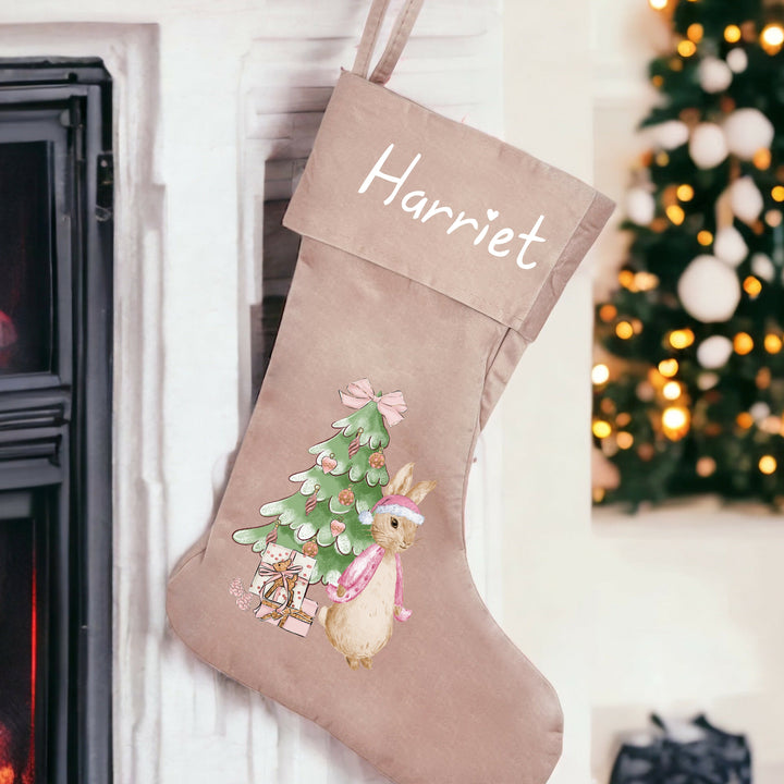 Personalised Pink Rabbit Christmas Tree Stocking or Santa Sacks