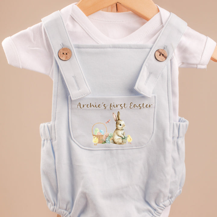 Personalised First Easter Blue Dungarees