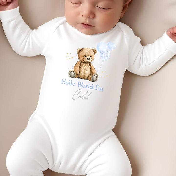 Personalised Blue Teddy Balloon Babygrow/Vest