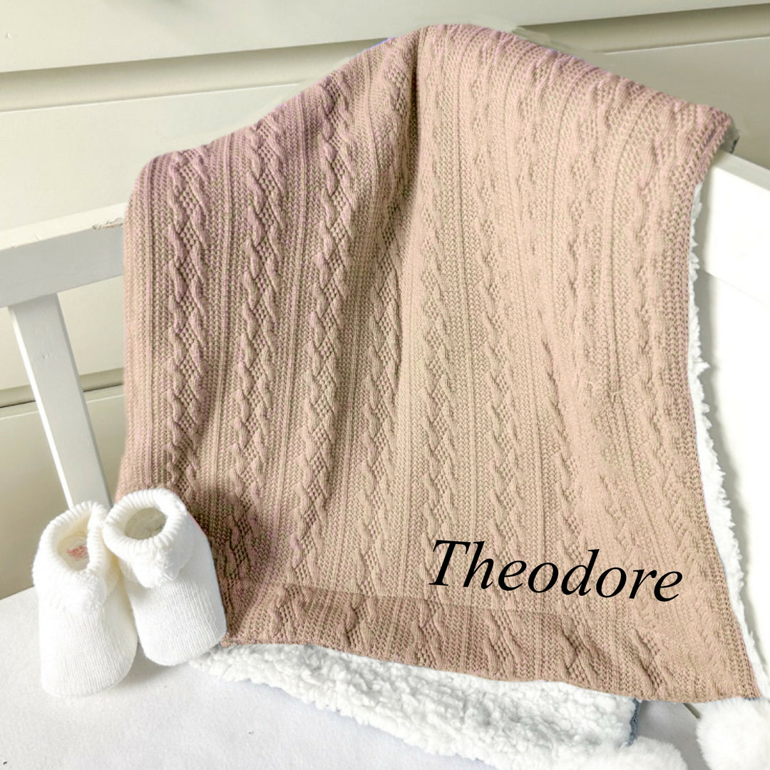 Personalised Embroidered Coffee Pink Knitted Pompom Blanket