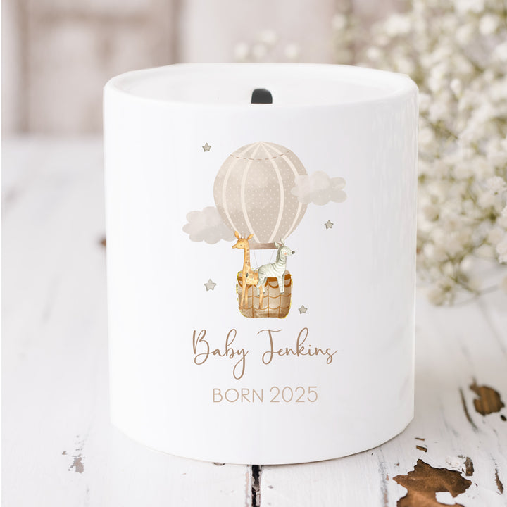 Personalised Beige Hot Air Balloon Ceramic Money Box