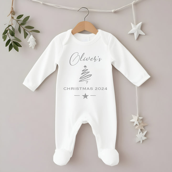 Personalised Silver Simple Christmas Babygrow