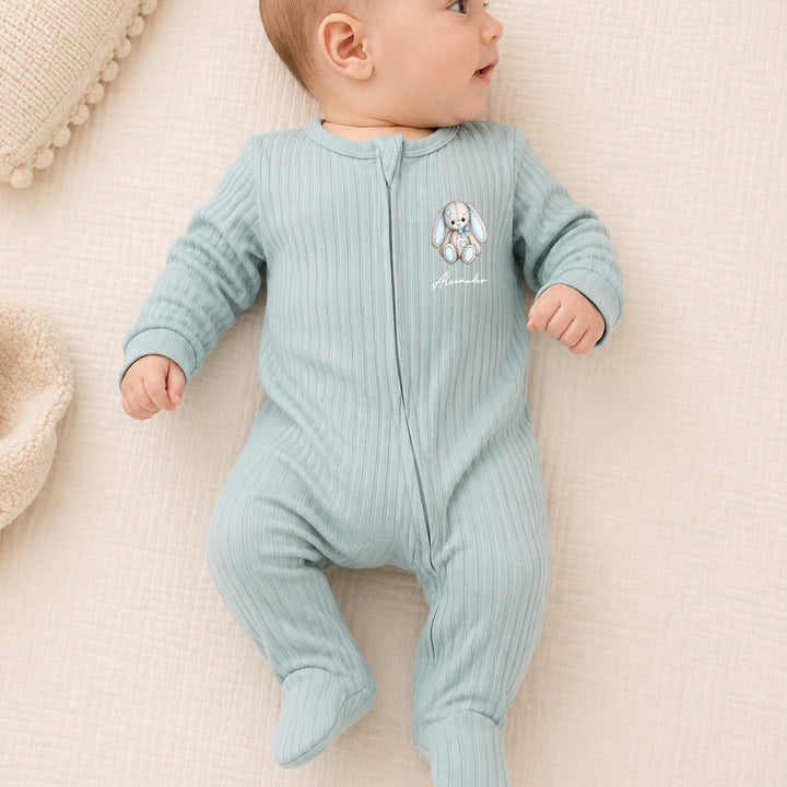 Personalised Blue Rabbit 3 Piece Ribbed Coming Home Outfit
