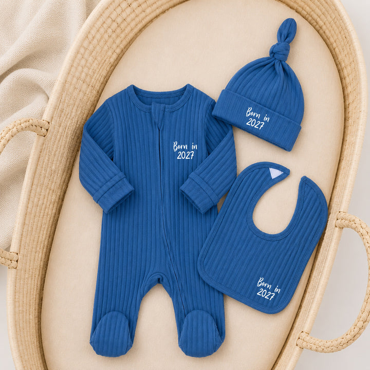 Azure Born in 2027 3 Piece Ribbed Coming Home Outfit