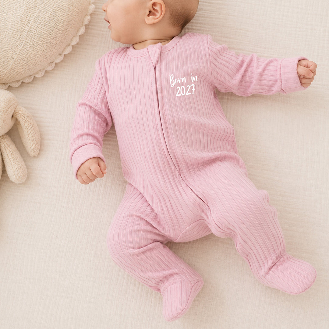 Dusty Pink Born in 2027 3 Piece Ribbed Coming Home Outfit