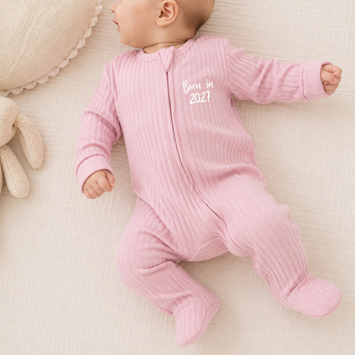 Dusty Pink Born in 2027 3 Piece Ribbed Coming Home Outfit