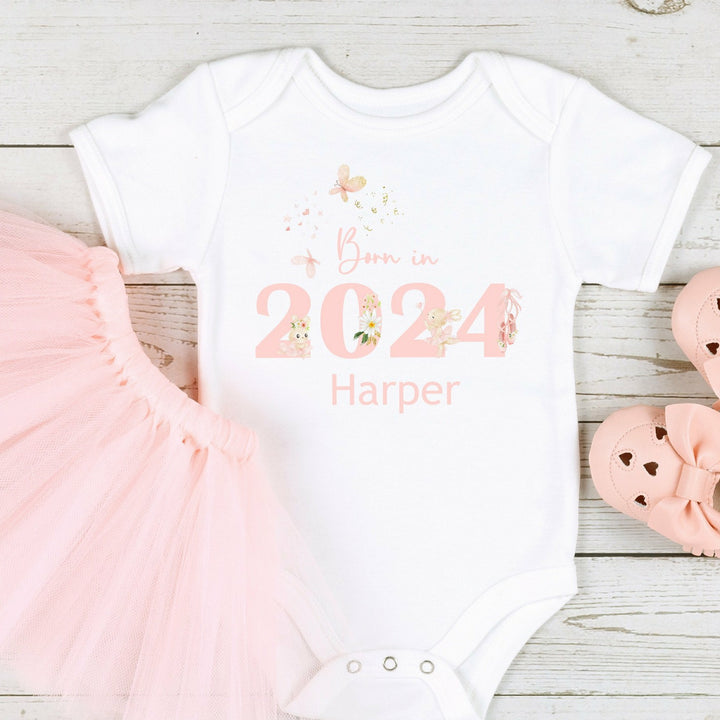 Personalised Born in 2024 Pink New Baby Outfit Babygrow/Vest