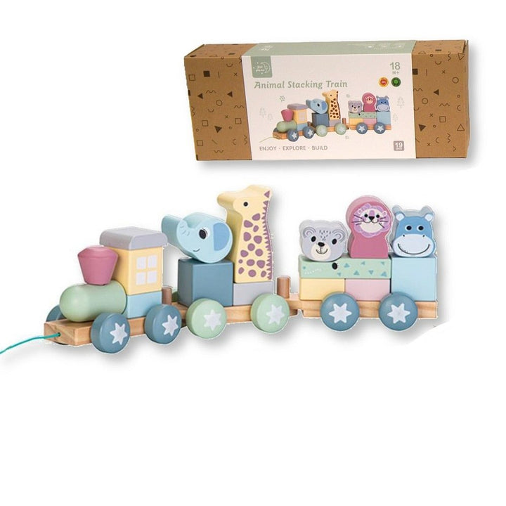 Wooden Educational Animal Stacking Train (19 pcs)