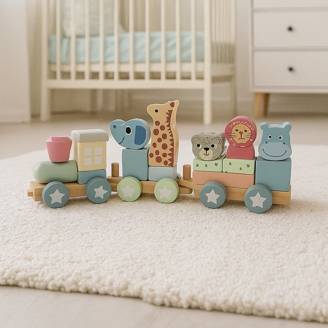 Wooden Educational Animal Stacking Train (19 pcs)