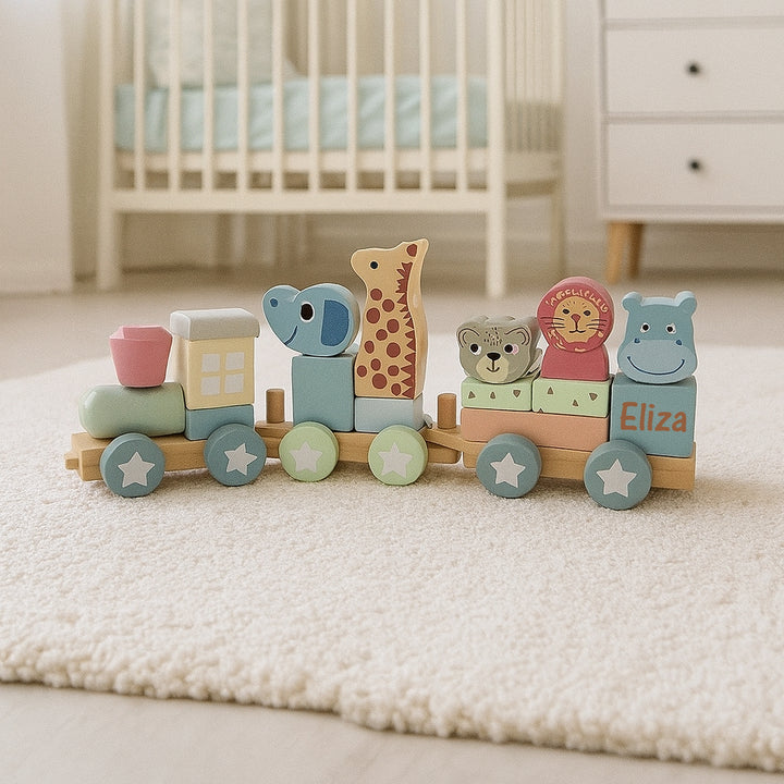Wooden Educational Animal Stacking Train (19 pcs)