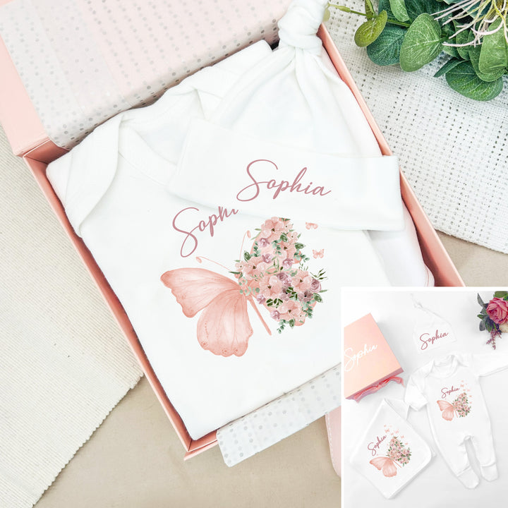 Personalised Floral Butterfly Hamper Clothing Gift Set