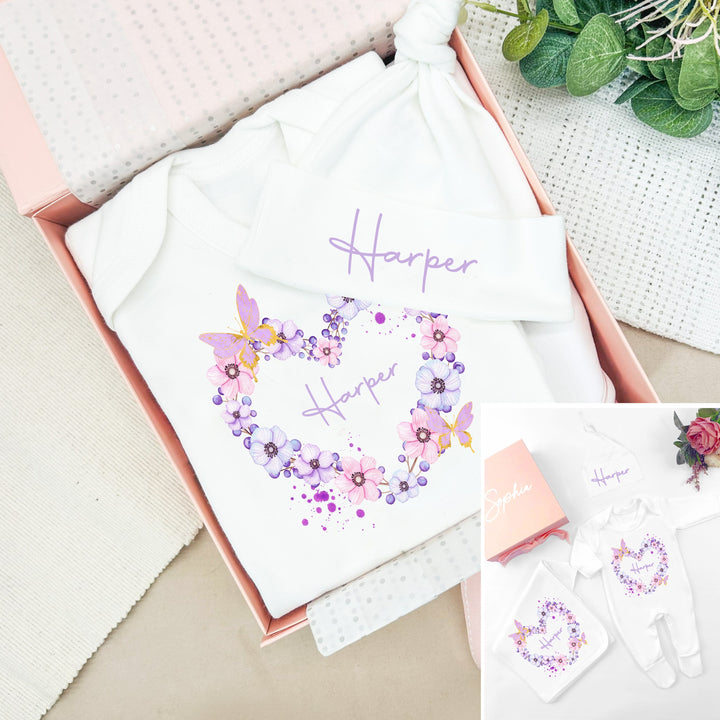 Personalised Pink Butterfly Wreath Hamper Clothing Gift Set