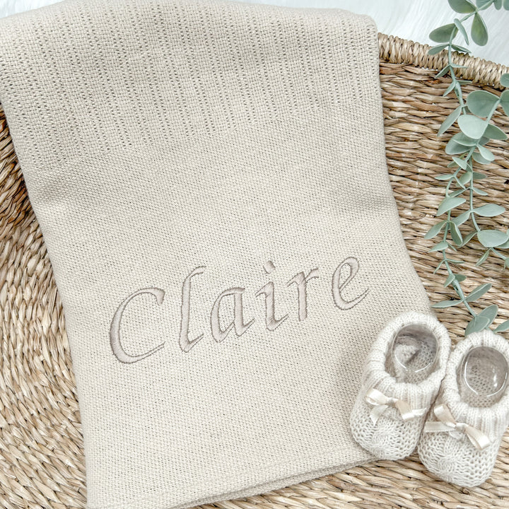 Personalised Beige or White Cellular Blanket