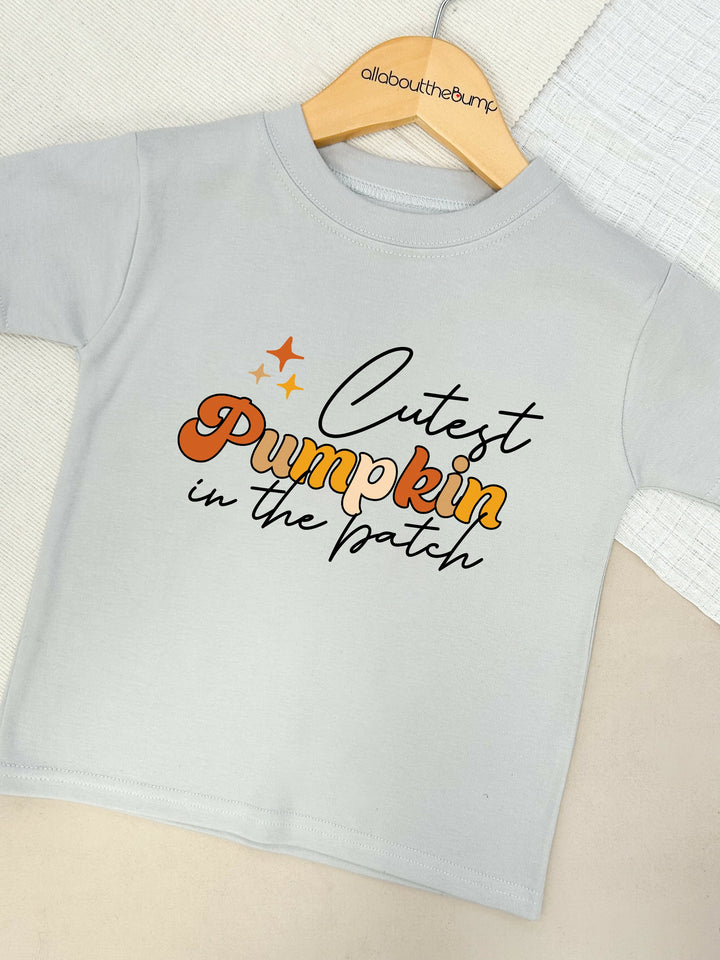 Cutest Pumpkin In The Patch Sibling Matching grey T-shirt and Babygrow