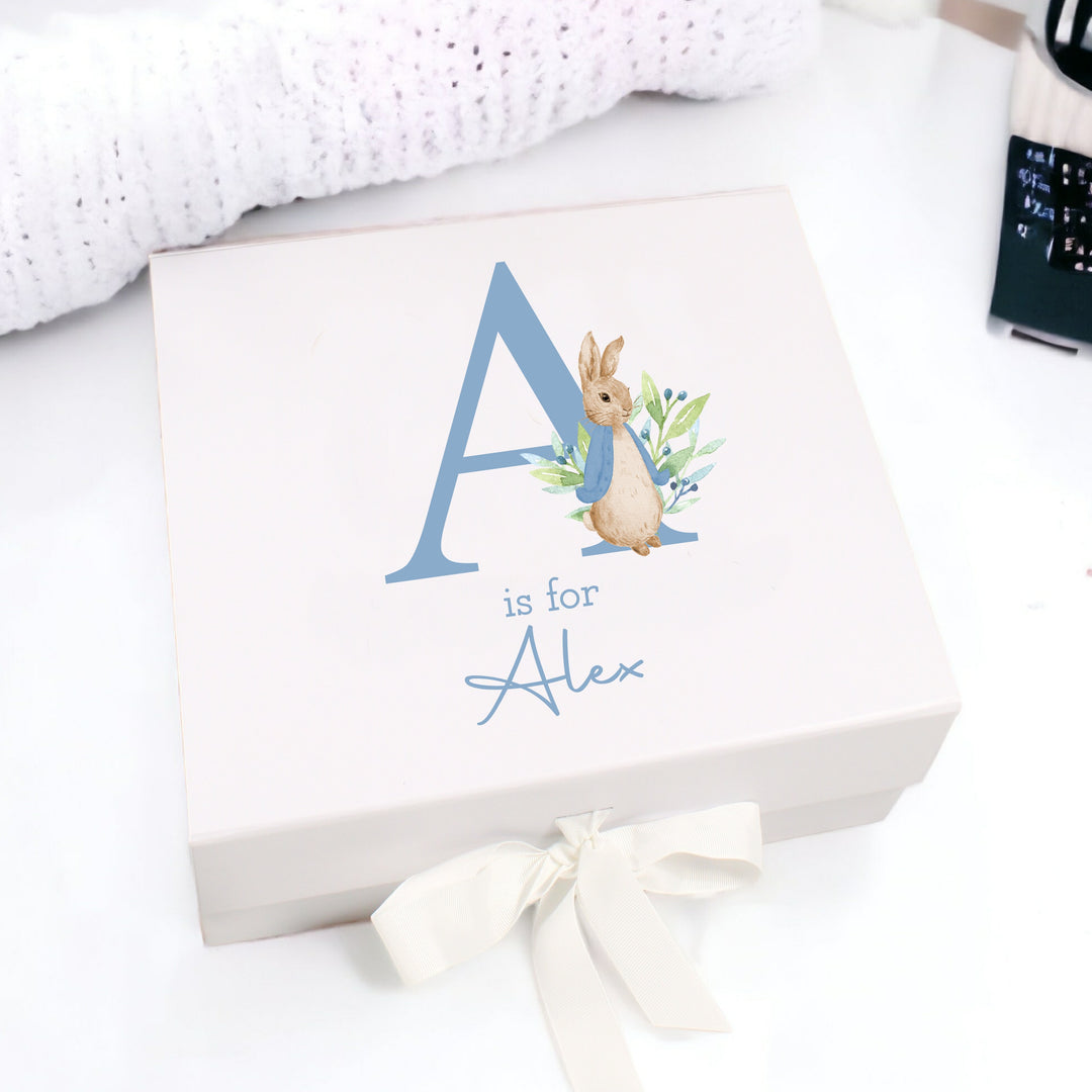 Personalised Blue Rabbit Baby Clothing Optional Hamper Gift Set
