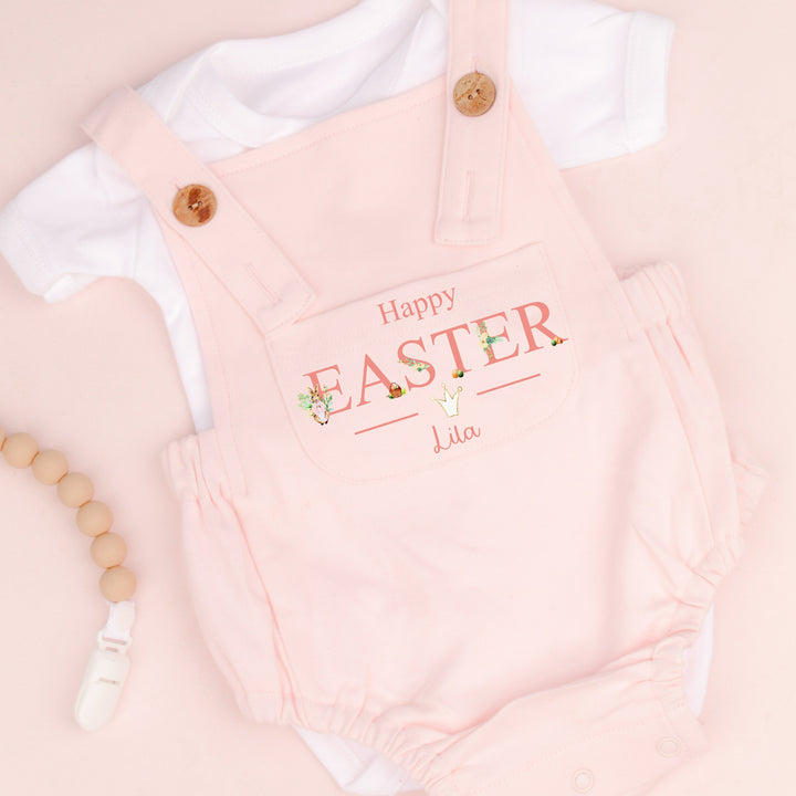 Personalised Happy Easter Pink Dungarees