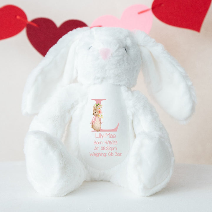 Personalised Pink Rabbit Birth Announcement Teddy