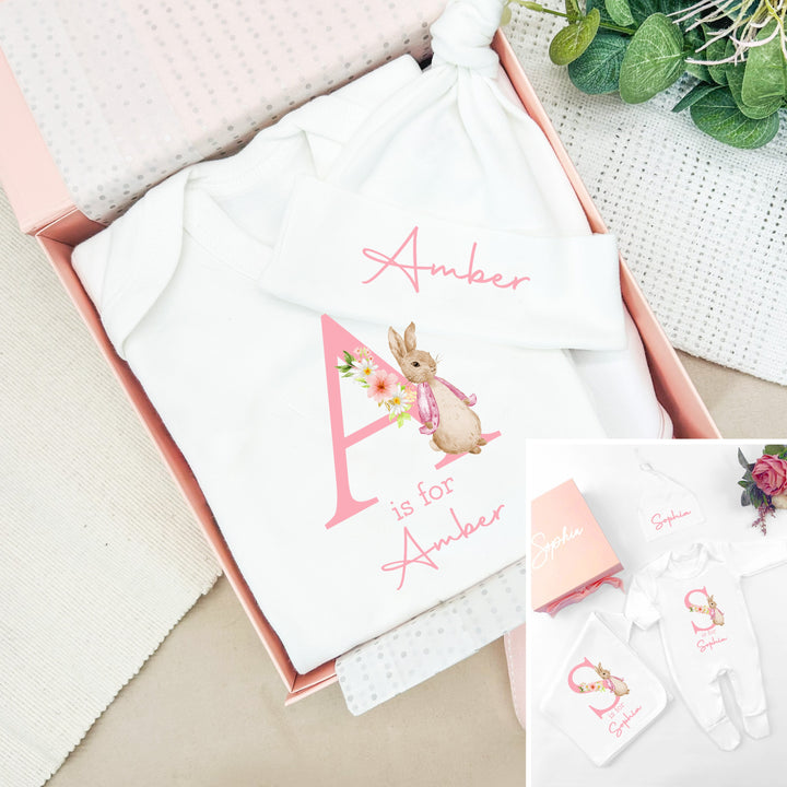 Personalised Pink Rabbit Hamper Clothing Gift Set