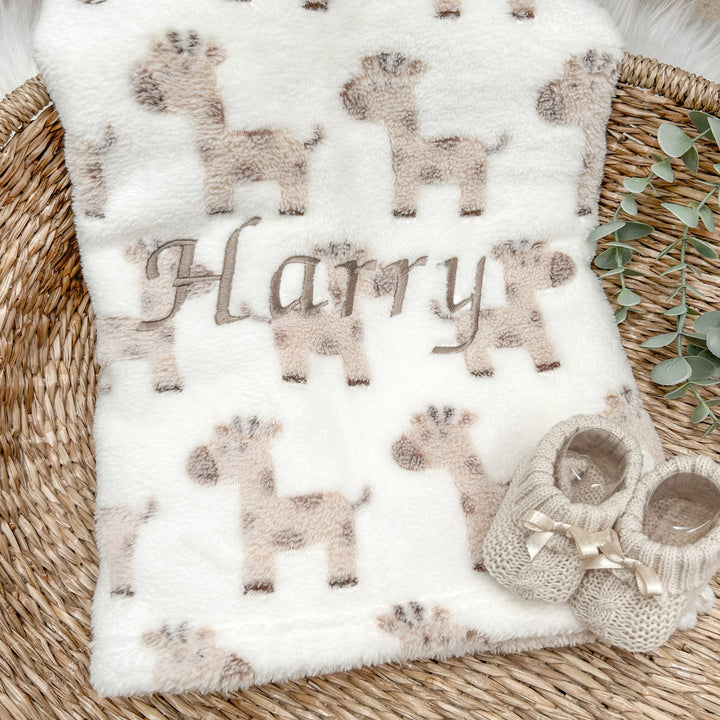 Personalised Embroidered Giraffe Blanket