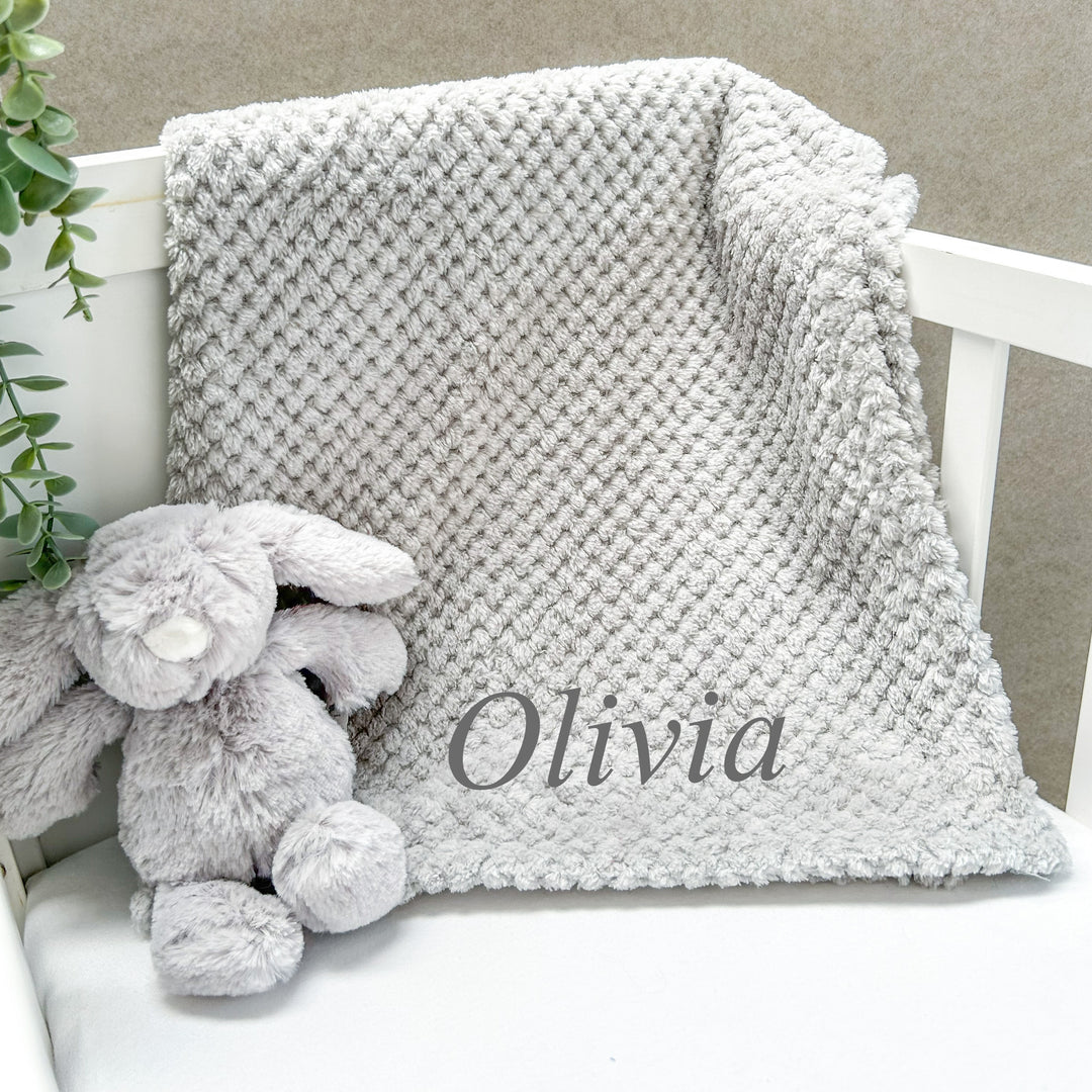 Personalised Embroidered Grey Blanket and Optional White Comforter