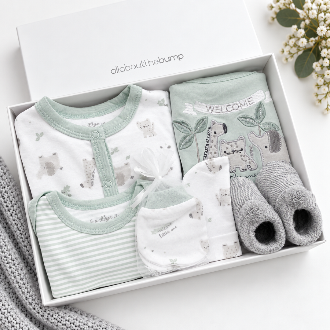Sage Green Animals Boys Baby Hamper