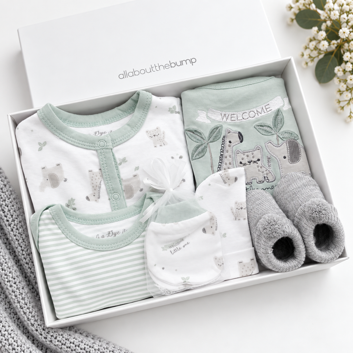 Sage Green Animals Boys Baby Hamper