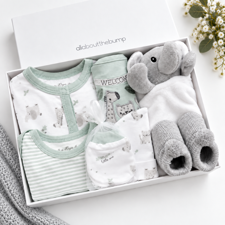 Sage Green Animals and Comforter Boys Baby Hamper