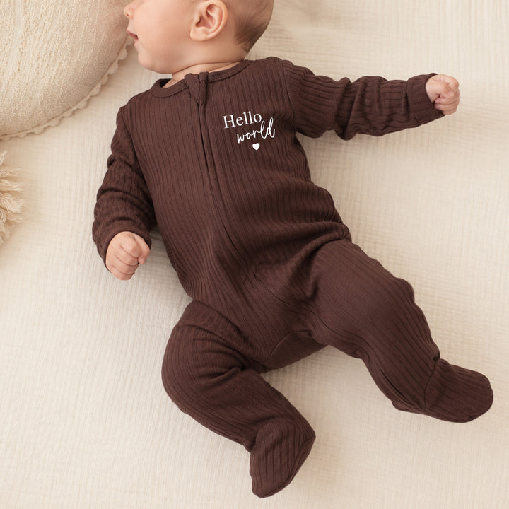 Hello World Heart 3 Piece Ribbed Coming Home Outfit
