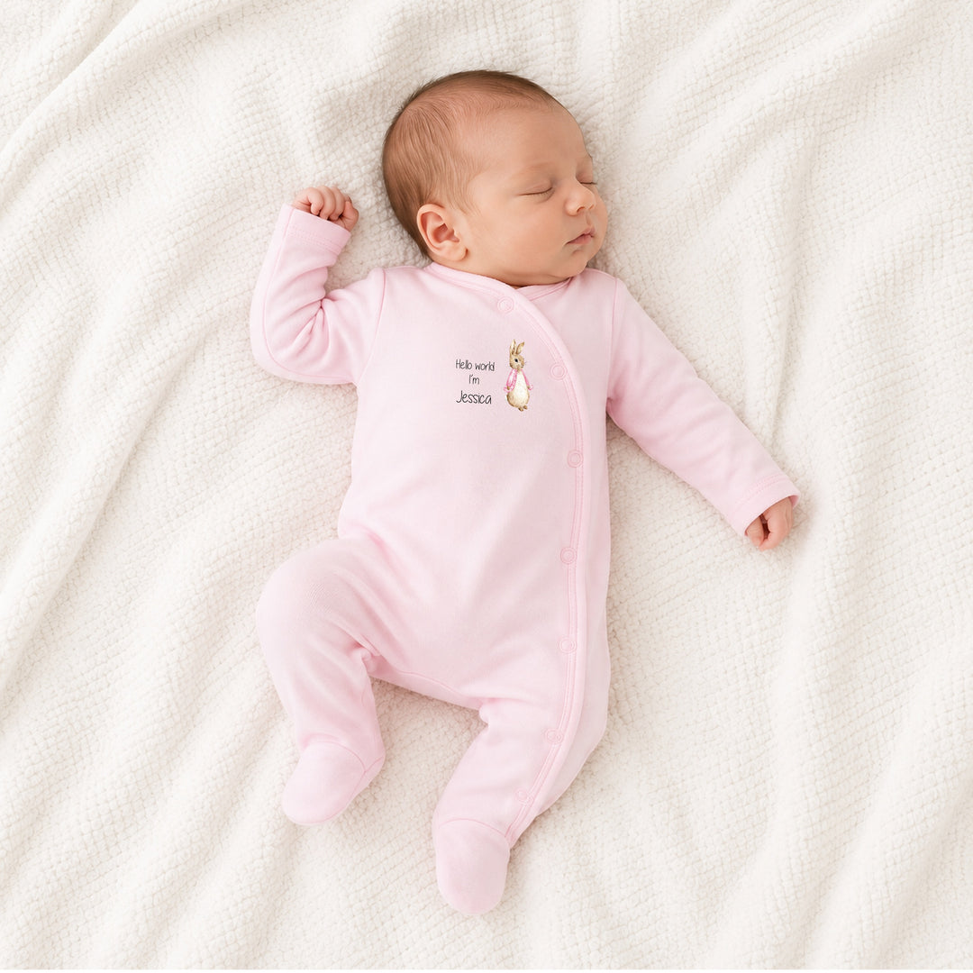 Personalised Girls Hello World Pink Bunny Coming Home Outfit