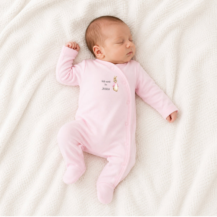 Personalised Girls Hello World Pink Bunny Coming Home Outfit