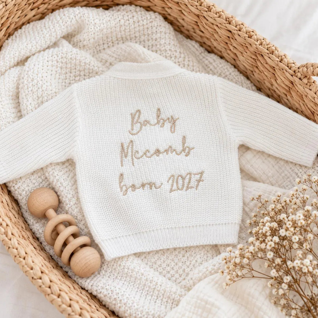 Personalised Embroidered Baby Announcement Cardigan