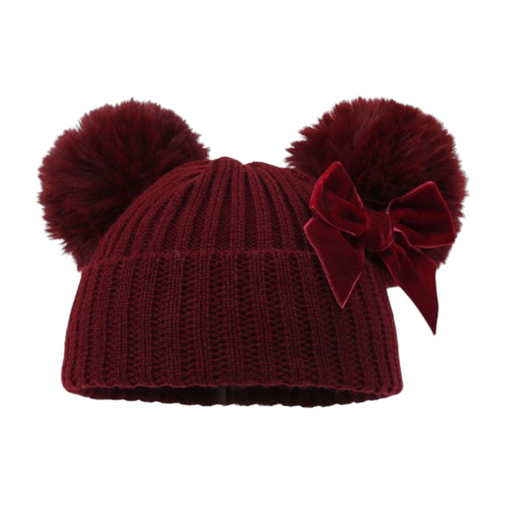 Knitted Maroon Pompom Baby Hat