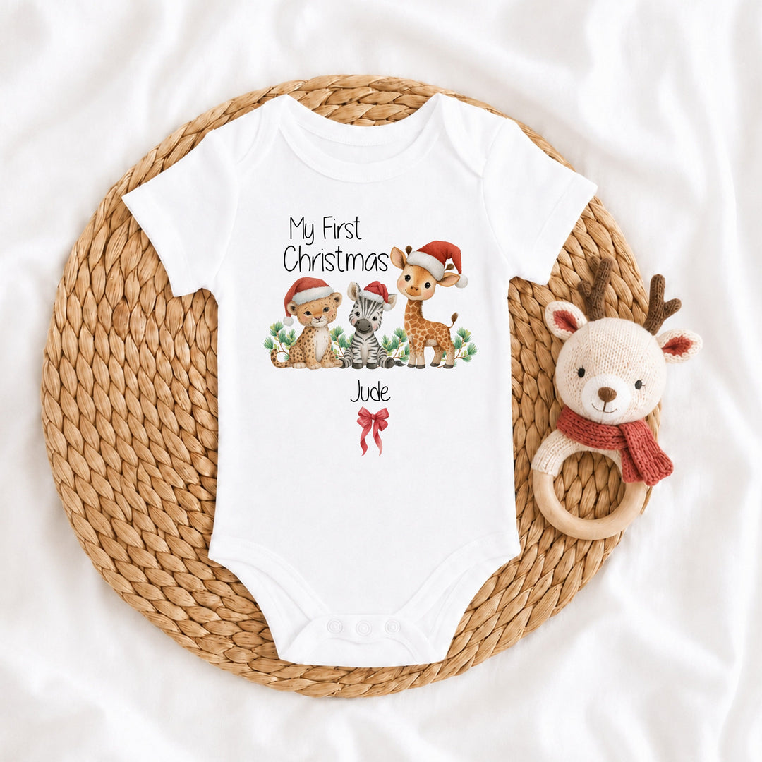 Personalised Jungle My First Christmas Baby Grow Or Vest