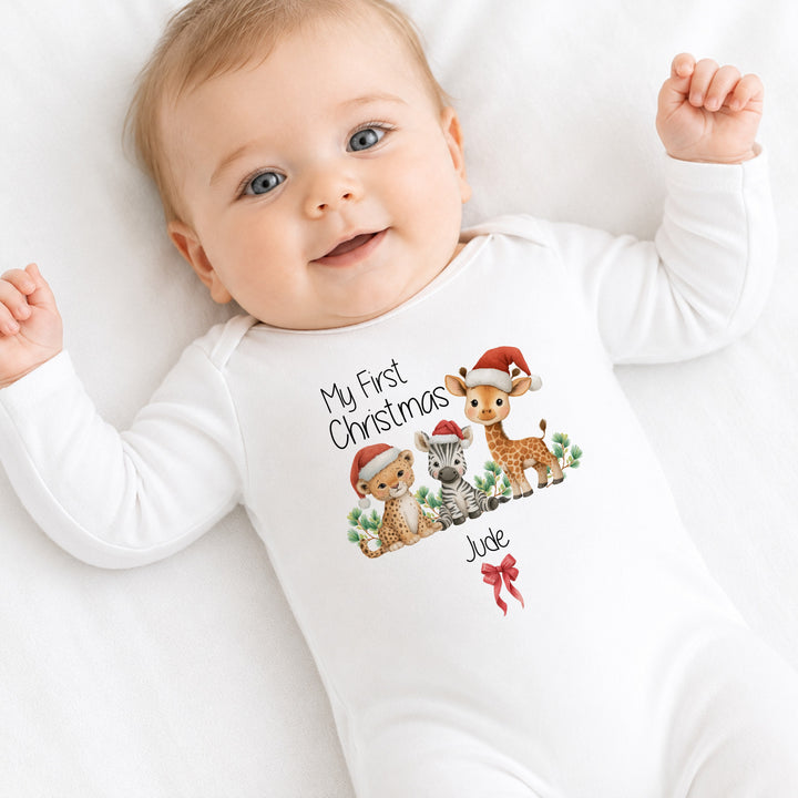 Personalised Jungle My First Christmas Baby Grow Or Vest