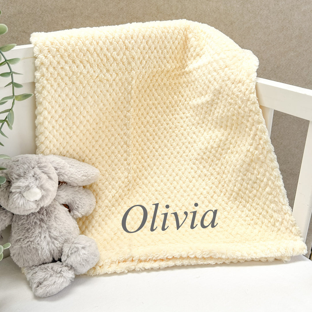 Personalised Embroidered Honeycomb Pink/Lemon/Blue/Grey Blanket